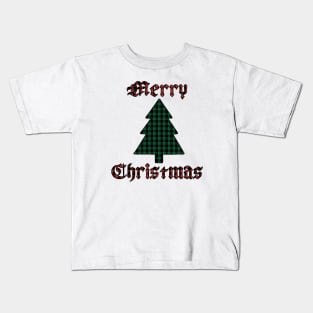 Merry Christmas Tree Plaid (Large Design) Kids T-Shirt